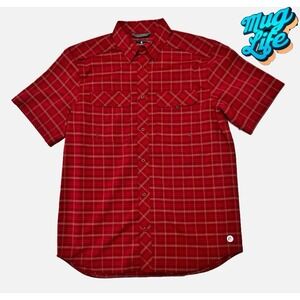 FLATWOOD THREADS MEN'S BURGANDY FISHING VENTED SHORT SLEEVE BUTTON UP SHIRT SZ M